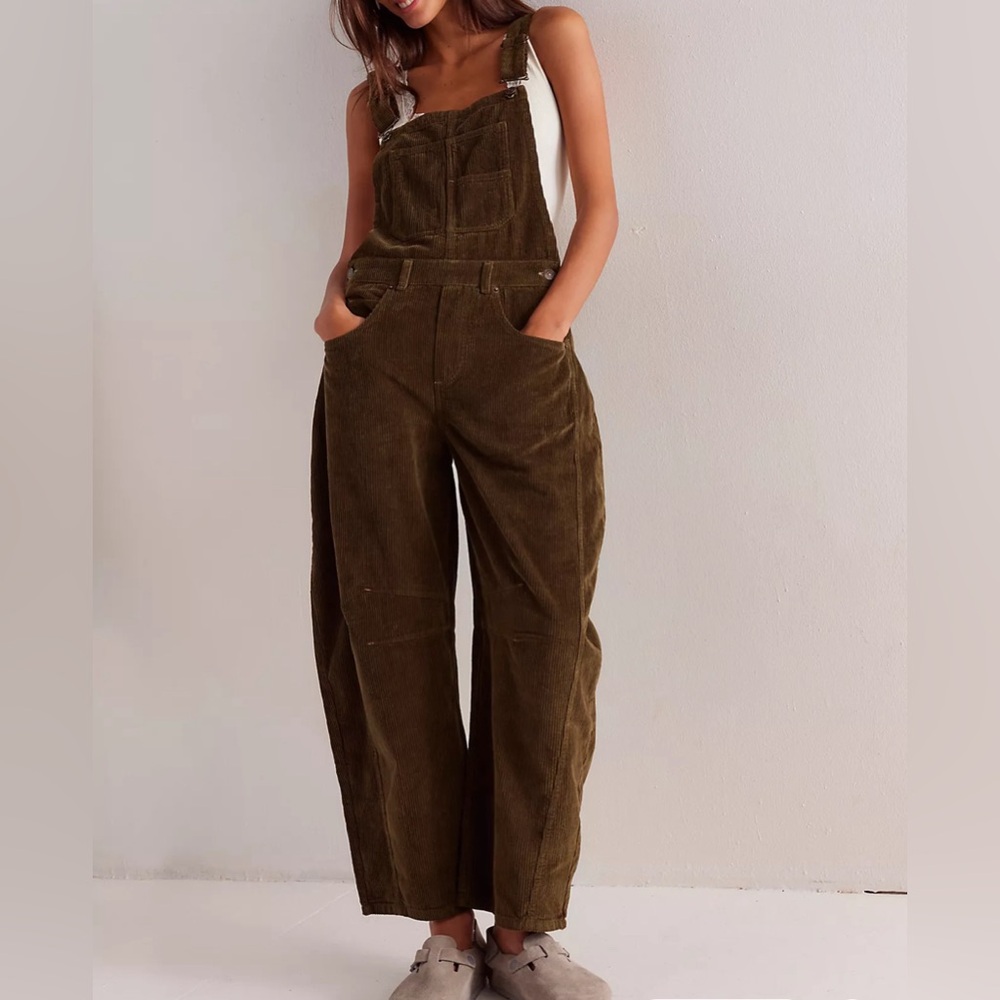 Free People Good Luck Barrel Cord Overall